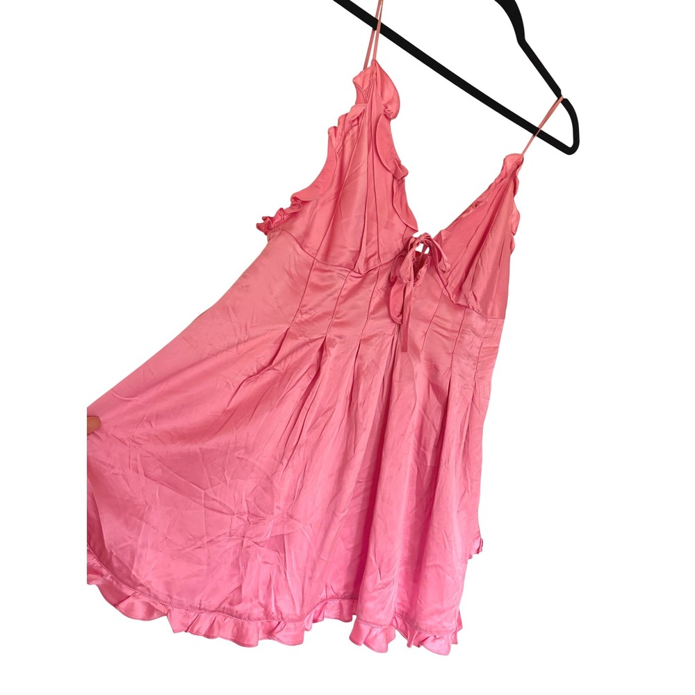 Vintage 90s Victoria's Secret Pink Silk Babydoll‎ Small Slip Dress Ruffle Y2K